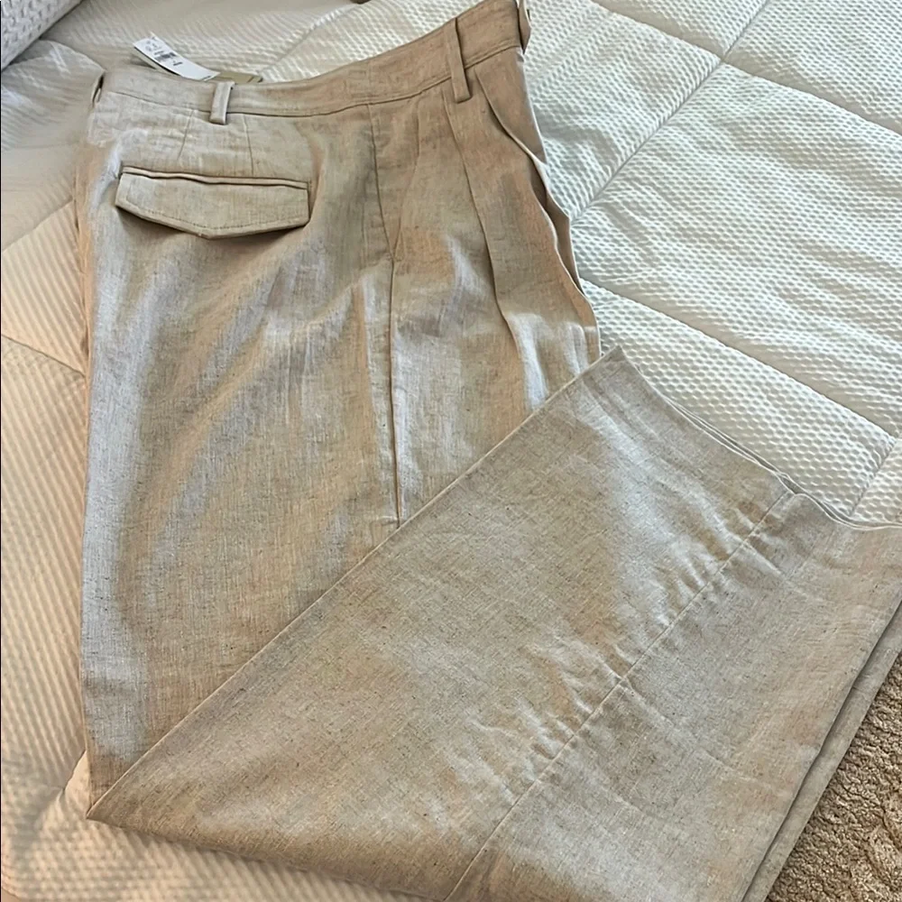 Banana Republic Petite High-Waist Pleated Trousers — Light Beige